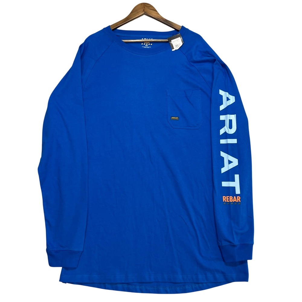Ariat Rebar Cotton Strong Long Sleeve T-Shirt Blue Mens XXLT Workwear NWT